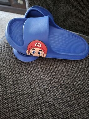 Blue Kids Slide Sandals with Mario Charm